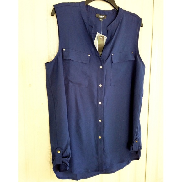 Sleeveless Blue Blouse V-Neck Top Shirt Work NWT - Picture 2 of 6